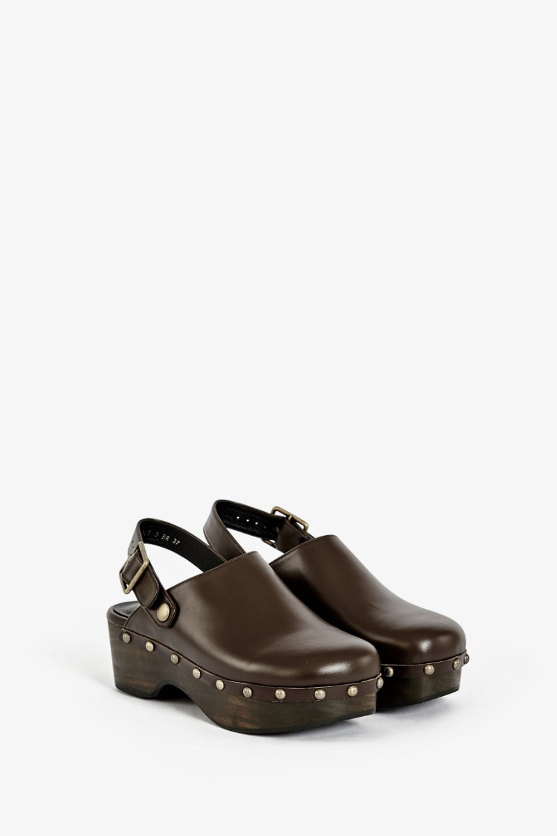 60mm Valentina Leather Clog Mule (Brown)