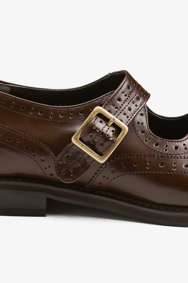 30mm Strap Oxford Wingtip Shoes (Brown)