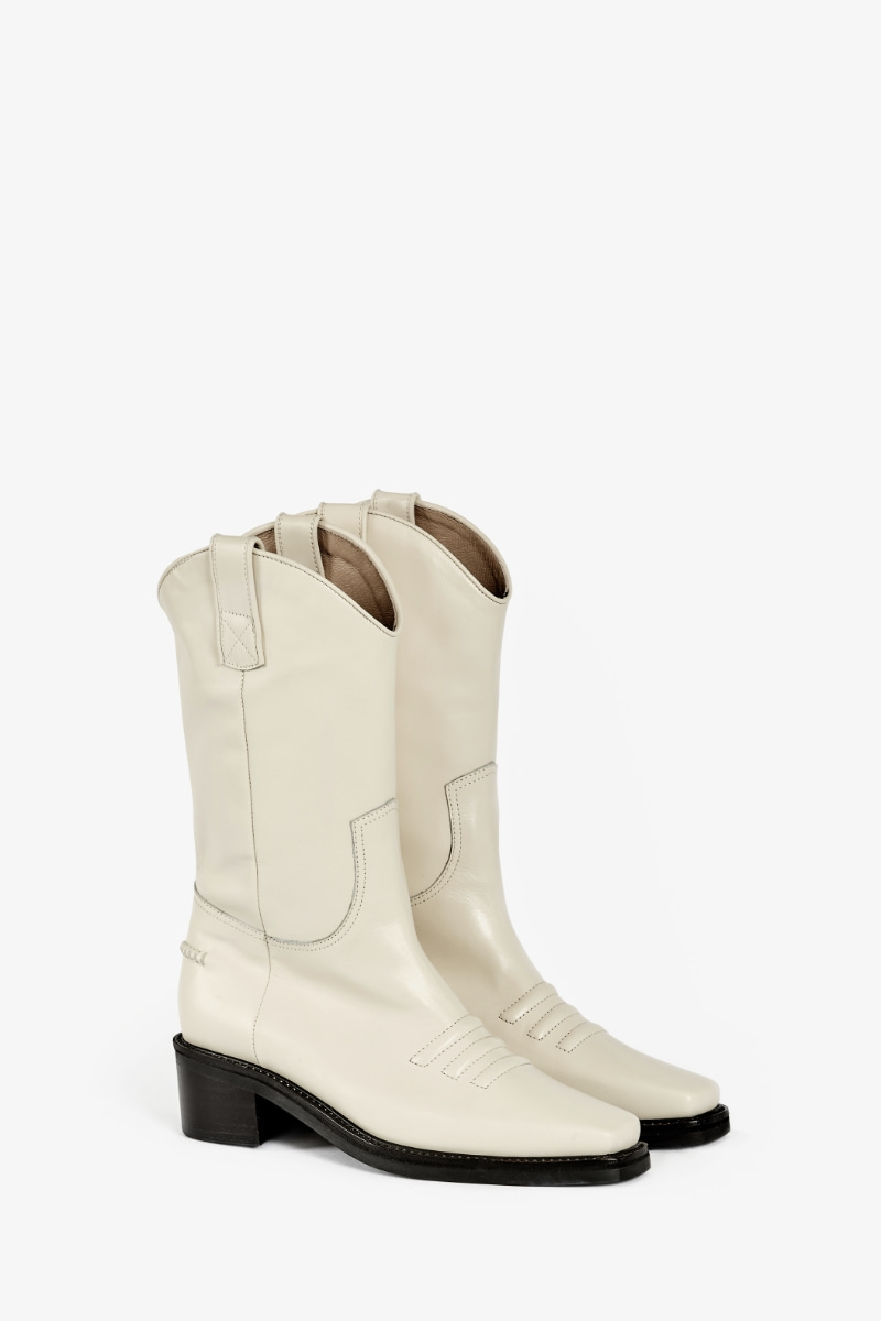 50mm Marfa Western Middle Boots (White)