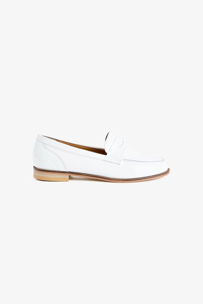 15mm Box Leather Penny Loafer Shoes (White)