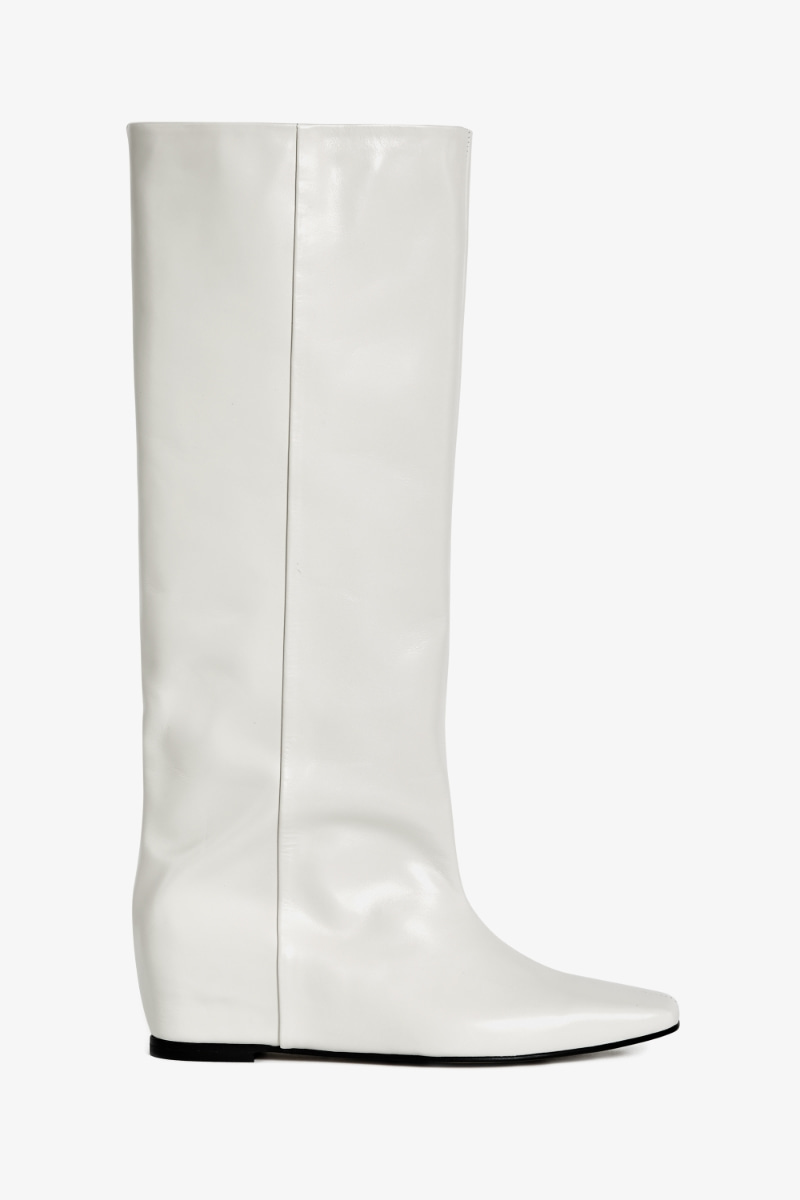 40mm Regina Wedge-Heel Long Boots (Ivory)