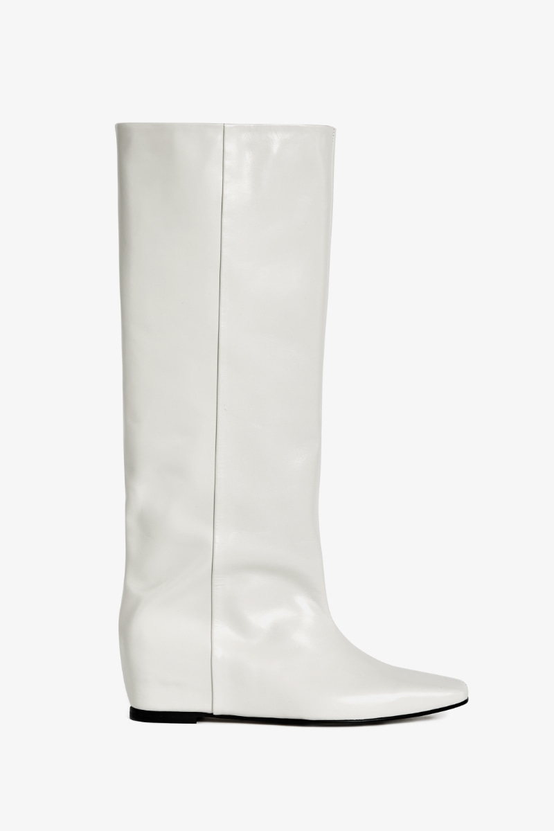 40mm Regina Wedge-Heel Long Boots (Ivory)